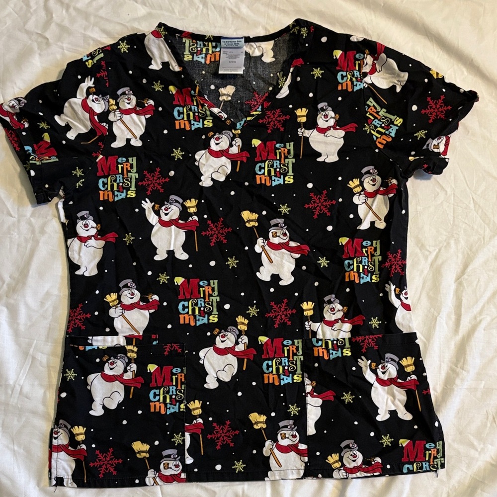 Festive Black Christmas Scrub Top